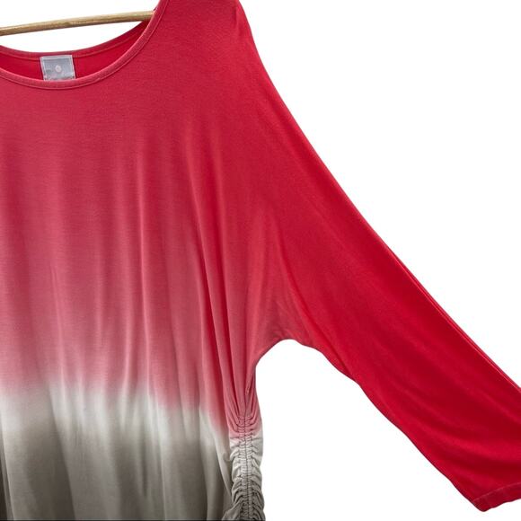 Sunday Super Soft Coral to Beige Ombré 3/4 Sleeve Ruched Side Shirt Top Size 1X - Picture 3 of 8